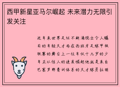 西甲新星亚马尔崛起 未来潜力无限引发关注